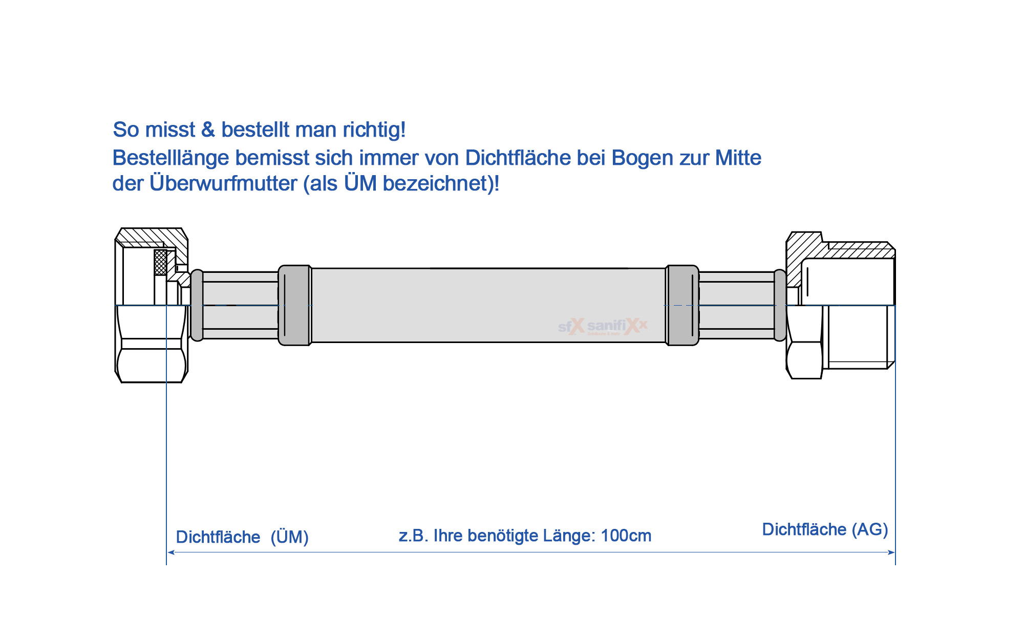 SFX® Waschmaschinenschlauch DN13 - 3/4ÜM x 3/4AG Verlängerung Edelstahl  Panzerschlauch